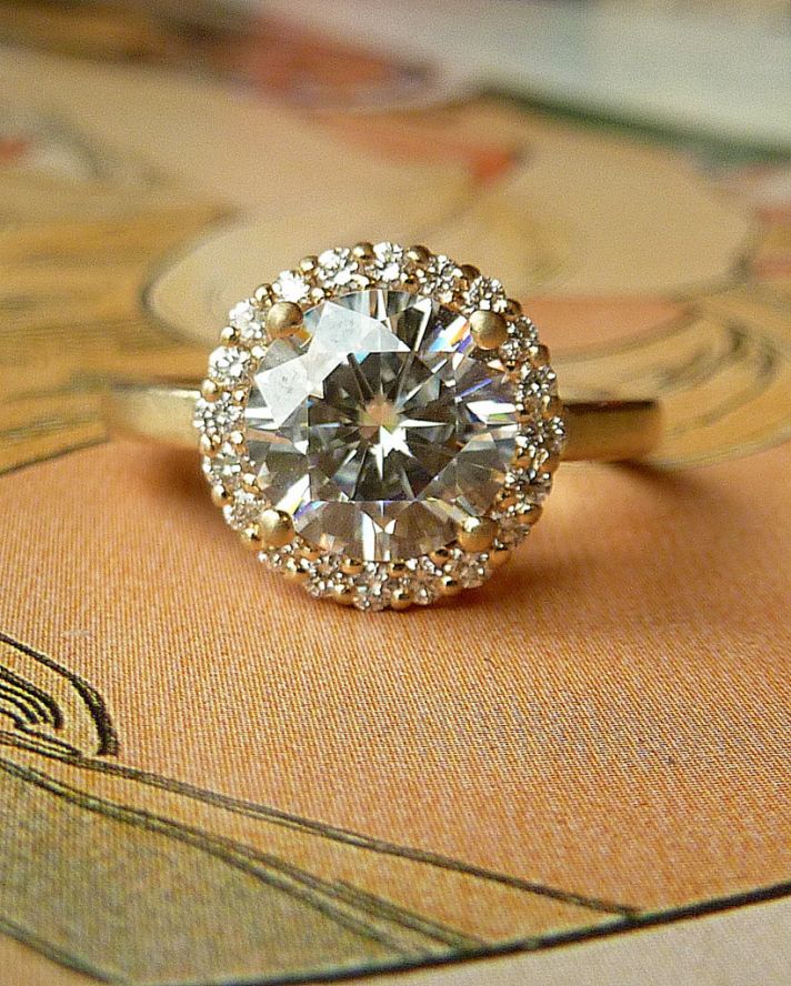 Halo Engagement Ring with Moissanite Stone