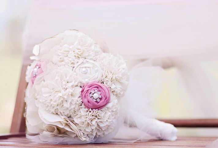 Handmade alternative wedding bouquet ivory pearl pink