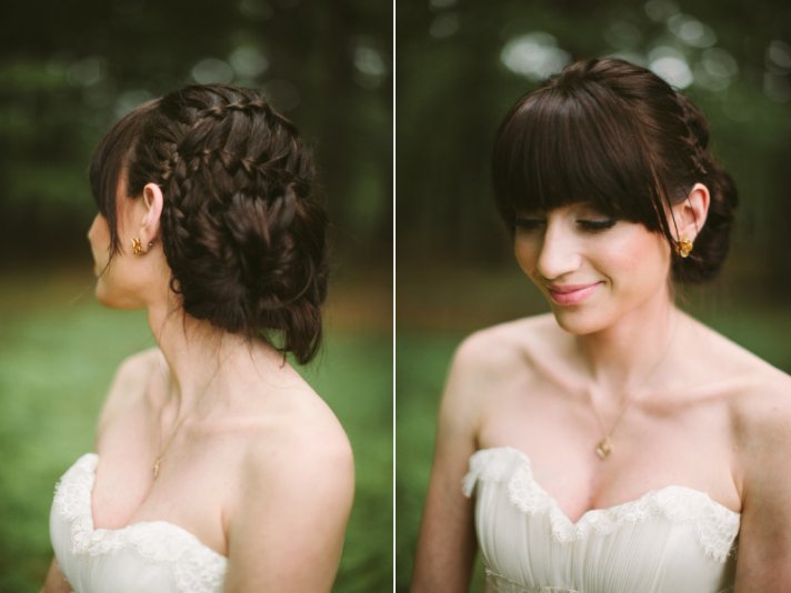 Braided wedding updo with bangs