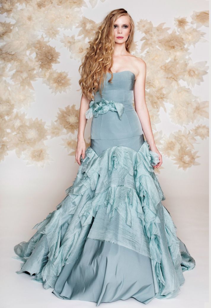 Blue wedding dress drop waist mermaid by Tara Latour
