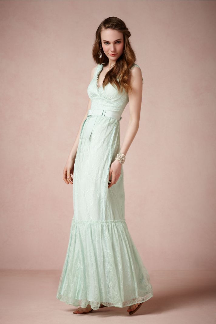 Pastel aqua lace wedding dress by bhldn