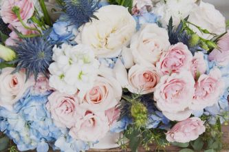 Romantic pastel wedding flowers with hydrangeas