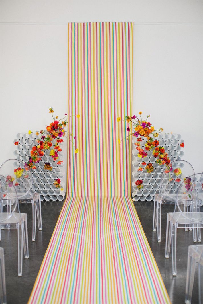 neon rainbow modern wedding backdrop