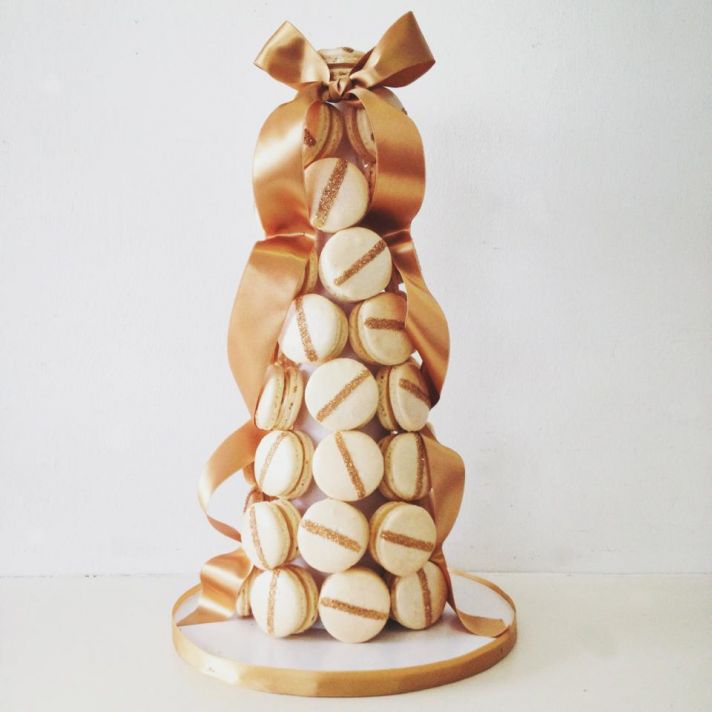 gold and ivory macaron tower for the wedding