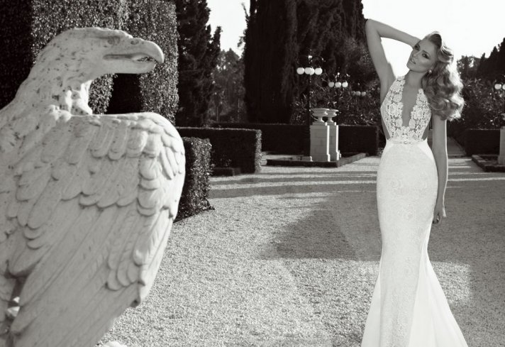 crochet halter plunging neckline wedding dress