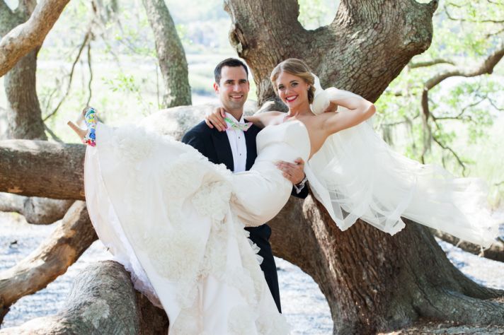 First Look wedding approach bride taps groom on shoulder