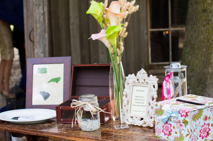 DIY welcome table at the wedding reception