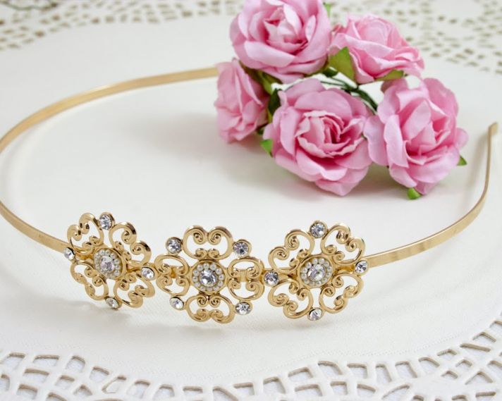 Gold bridal headband with bling