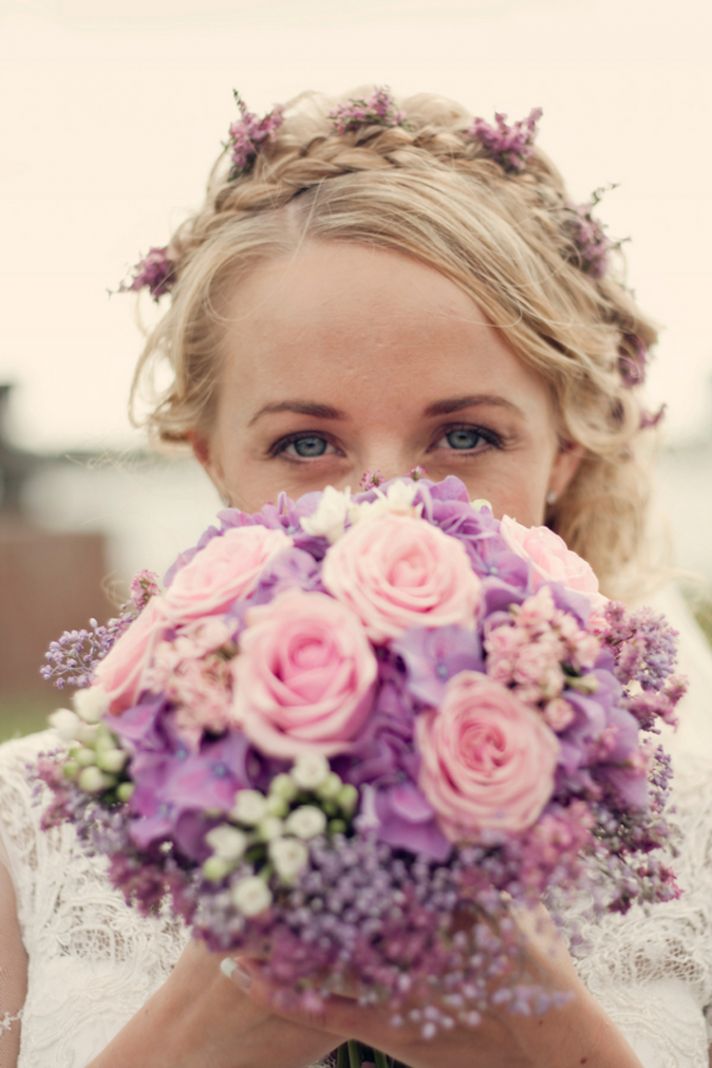 Norwegian bride makeup hair and bouquet