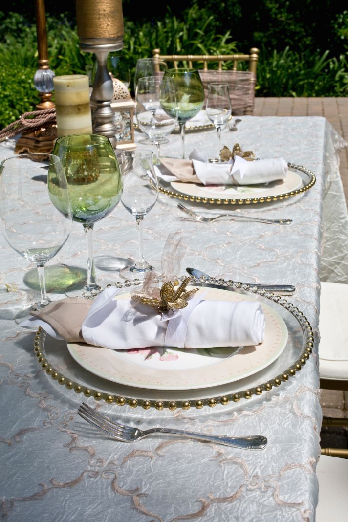 Romantic garden wedding place settings