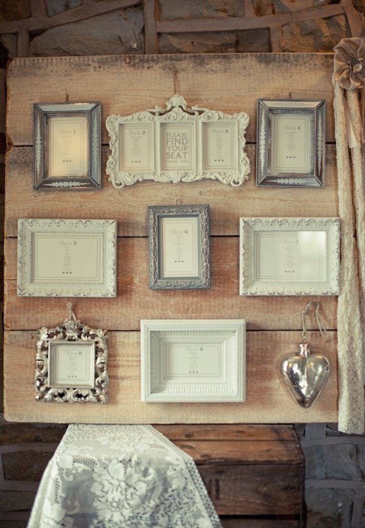 Vintage Picture Frames as Seating Chart
