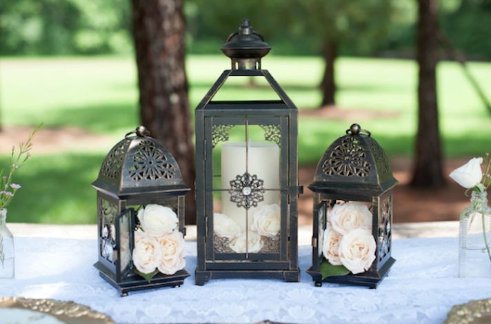 Lovely Lantern and White Roses as Centerpieces