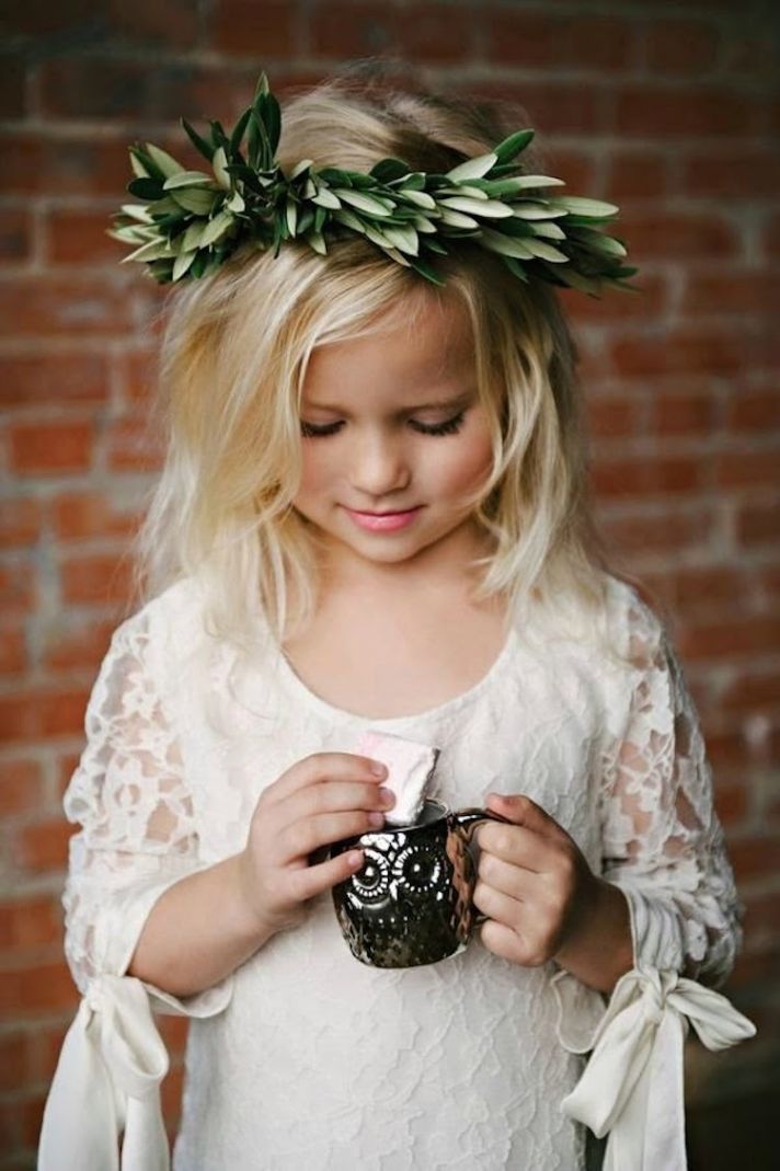 Beautiful Flower Girl with Lace Dress and Flower Crown