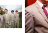 groom and groomsmen in tan suits, groom in unusual purple tie with purple and orange pattern