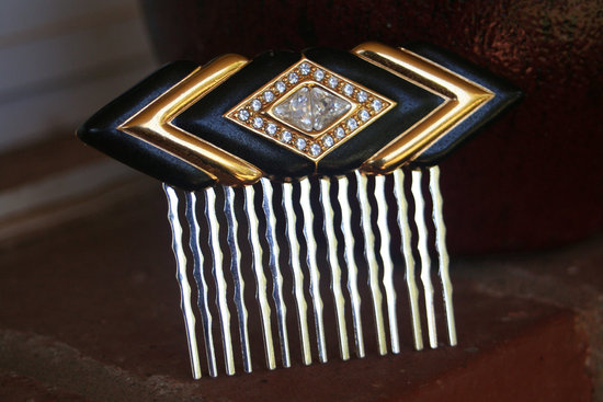 Black Gold Art Deco Wedding Hair Comb
