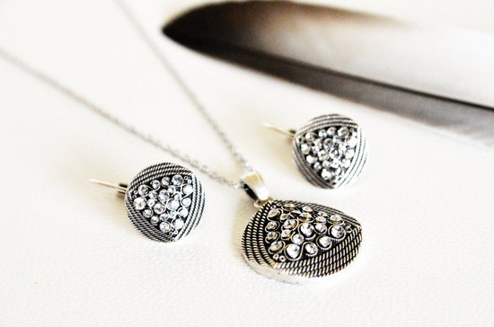 Art Deco Wedding Jewelry Pendant and Earrings Bridal Set
