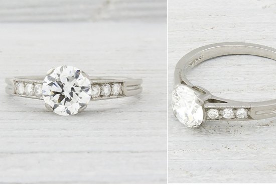 Vinage Engagement Ring with Round Stone channel set diamonds