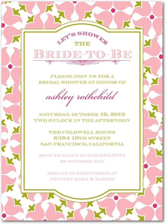 Signature white bridal shower invitations, Tulip Pattern