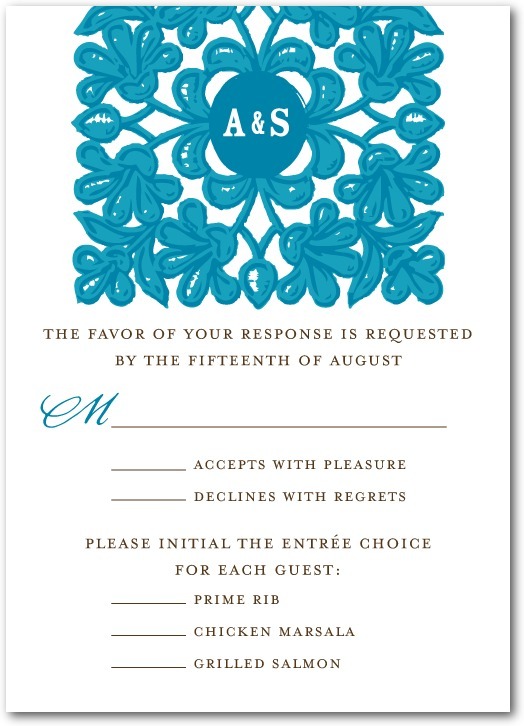 photo of Signature white textured response cards, Monogram Tapestry