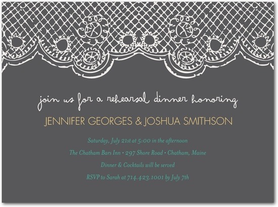 photo of Signature white rehearsal dinner invitations, Delightful Doily