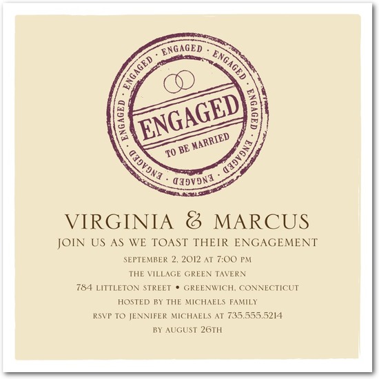 photo of Signature white textured engagement party invitations, Certified Stamp