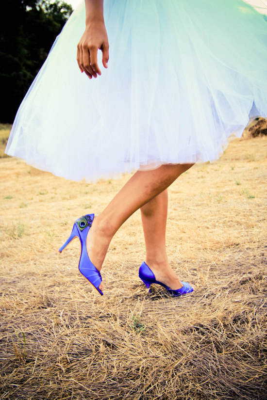 Blue Satin Peep Toe Bridal Heels