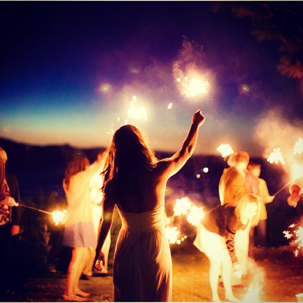 Outdoor Wedding Reception Fun with Sparklers