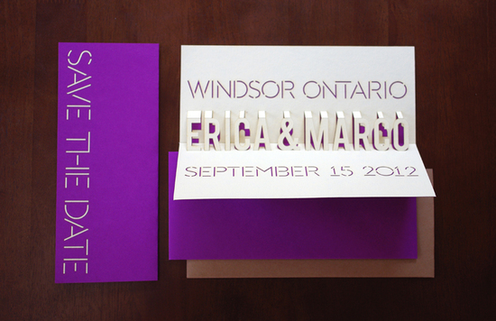 Purple White Pop Up Save the Date