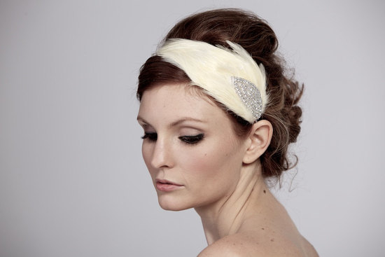 Ivory Feather Bridal Headpiece with Rhinestone Detail