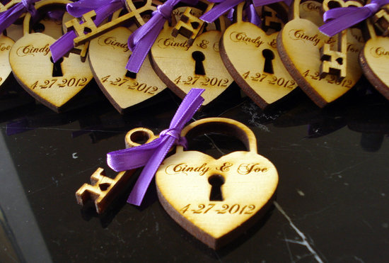 Custom Wood Wedding Favors Heart Lock and Key