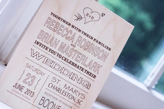Wood Wedding Invitation Modern Rustic Heart