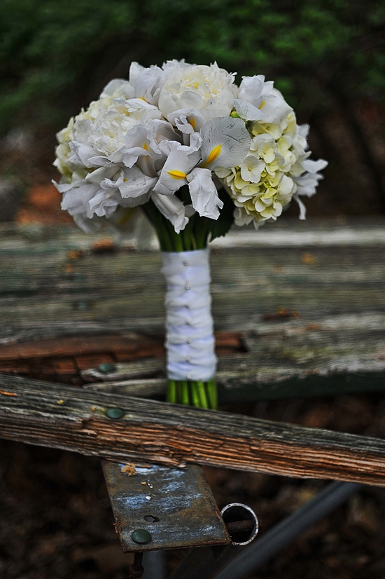 Classic White Bridal Bouquet with Iris and Hydrangea