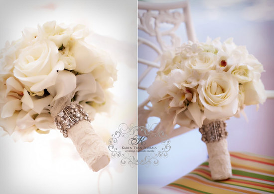 Classic Ivory Bridal Bouquet wrapped with lace and crystals