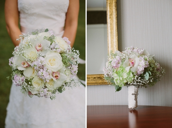Romantic Wedding Bouquet with Ivory Roses Orchids Babys Breath