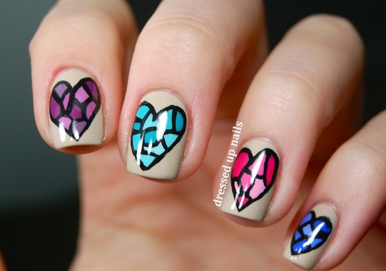 Stained Glass Hearts Wedding Nails
