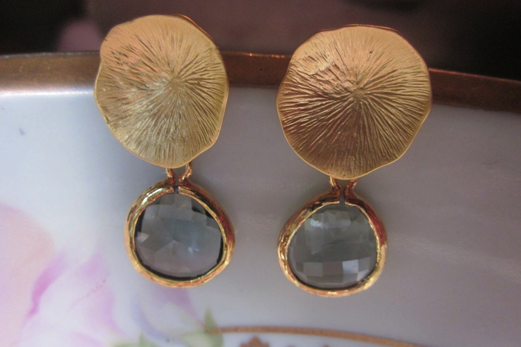 Charcoal Gray and Gold Bridal Earrings