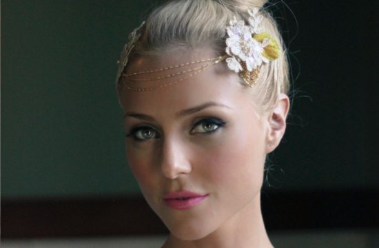 Gold and ivory halo bridal headpiece
