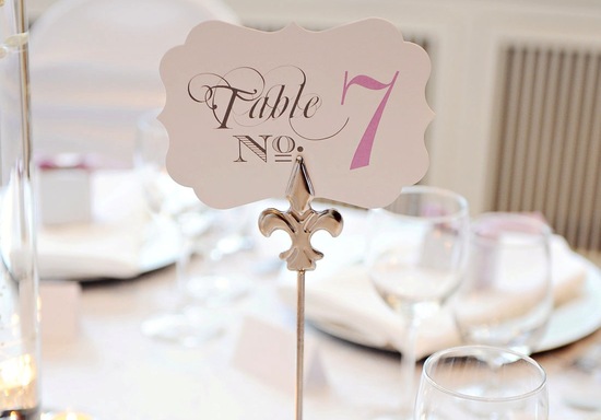 Chic white black pink wedding table numbers