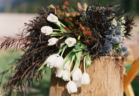 Rustic tulip wedding flower arrangement
