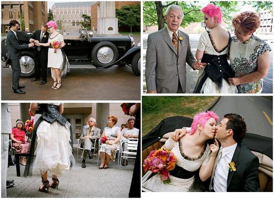 photo of Rock 'n Roll Bride: Pink Hair and Her Mother's Wedding Dress