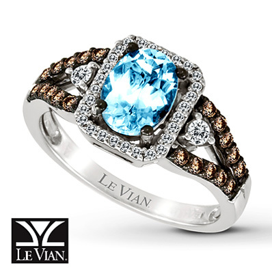 photo of Kay Jewelers Oval Aquamarine Ring 3/8 ct tw Diamonds 14K Vanilla Gold - Aquamarine