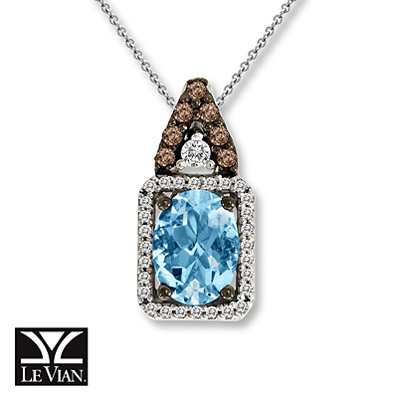 photo of Kay Jewelers Oval Aquamarine Necklace 1/6 ct tw Diamonds 14K Vanilla Gold - Aquamarine