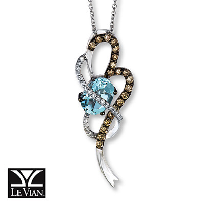 photo of Kay Jewelers Aquamarine Necklace 3/8 ct tw Diamonds 14K Vanilla Gold - Aquamarine