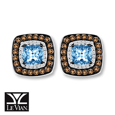 photo of Kay Jewelers Aquamarine Earrings 1/2 ct tw Diamonds 14K Vanilla Gold - Gemstone