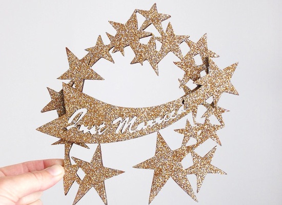 Just Married glitter wedding cake topper