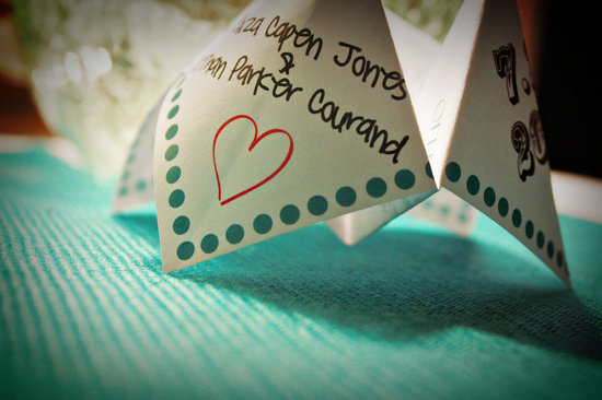 Handmade cootie catchers wedding games