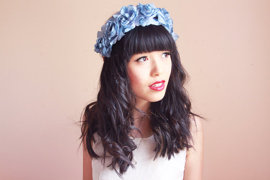 Blue flower head crown bohemian brides