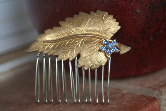 Gold and blue wedding hair comb