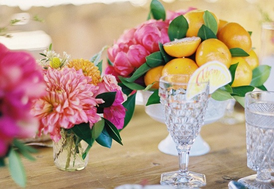 Citrus and Peony wedding centerpiece