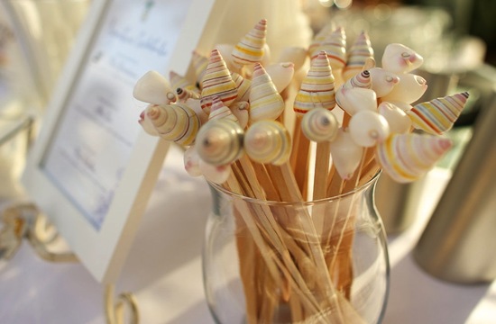 Seashell drink stirs for beach weddings
